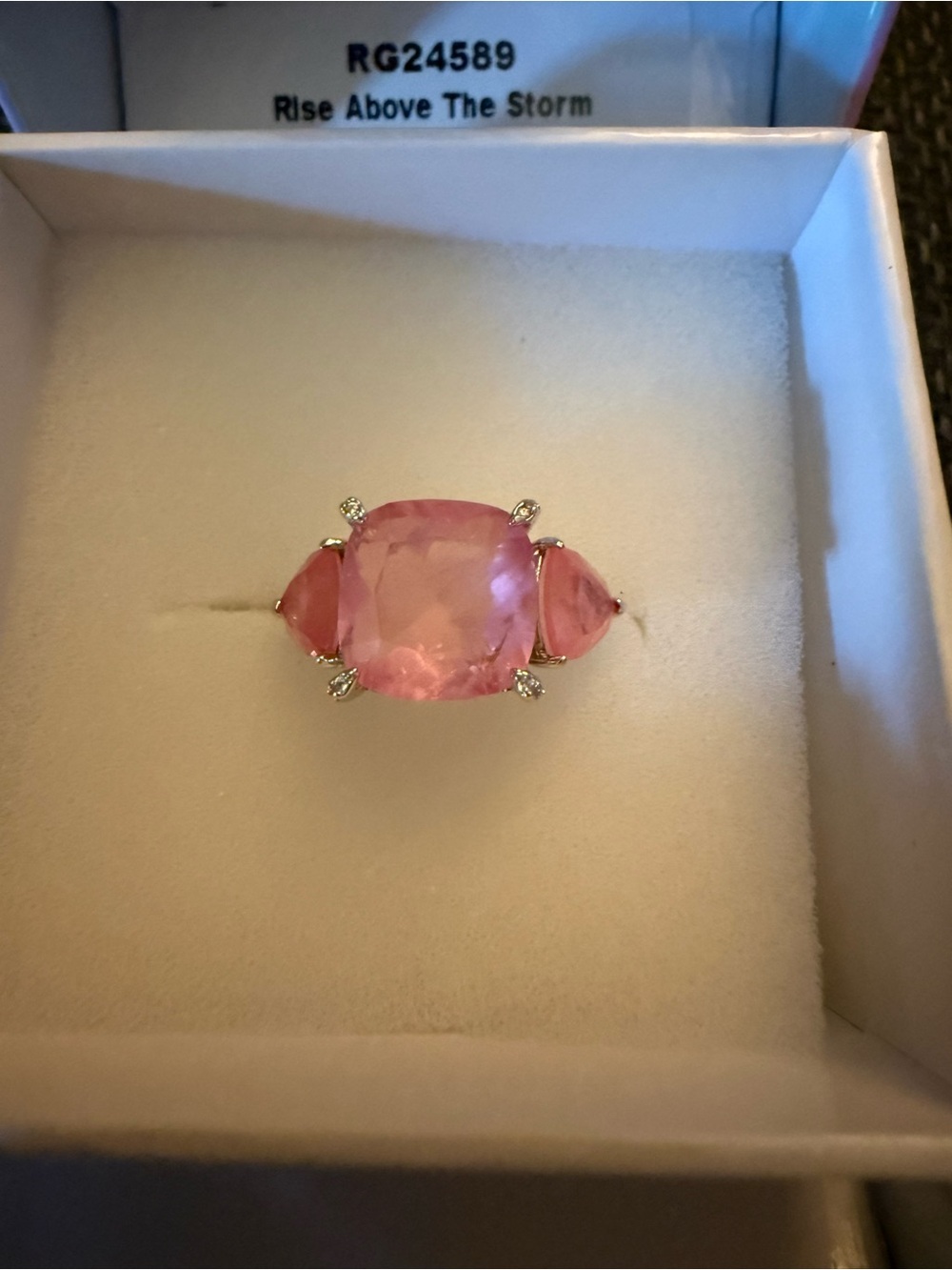 Pink Cushion-Cut Three-Stone Ring